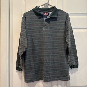 Vintage Blue and Green Bugle Boy Long Sleeve Polo - Size XL